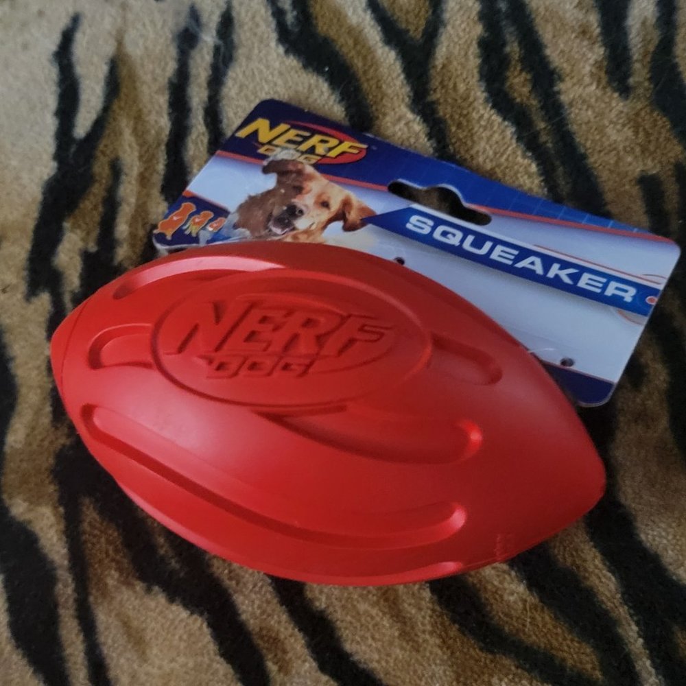 NERF Dog Ridged Squeaker Football Dog Toy 6 in Various Colors